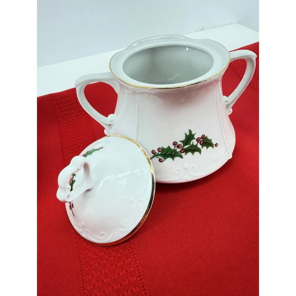 Chodziez Poland Holly Berry Coffee Pot Creamer Sugar Set Christmas Entertaining